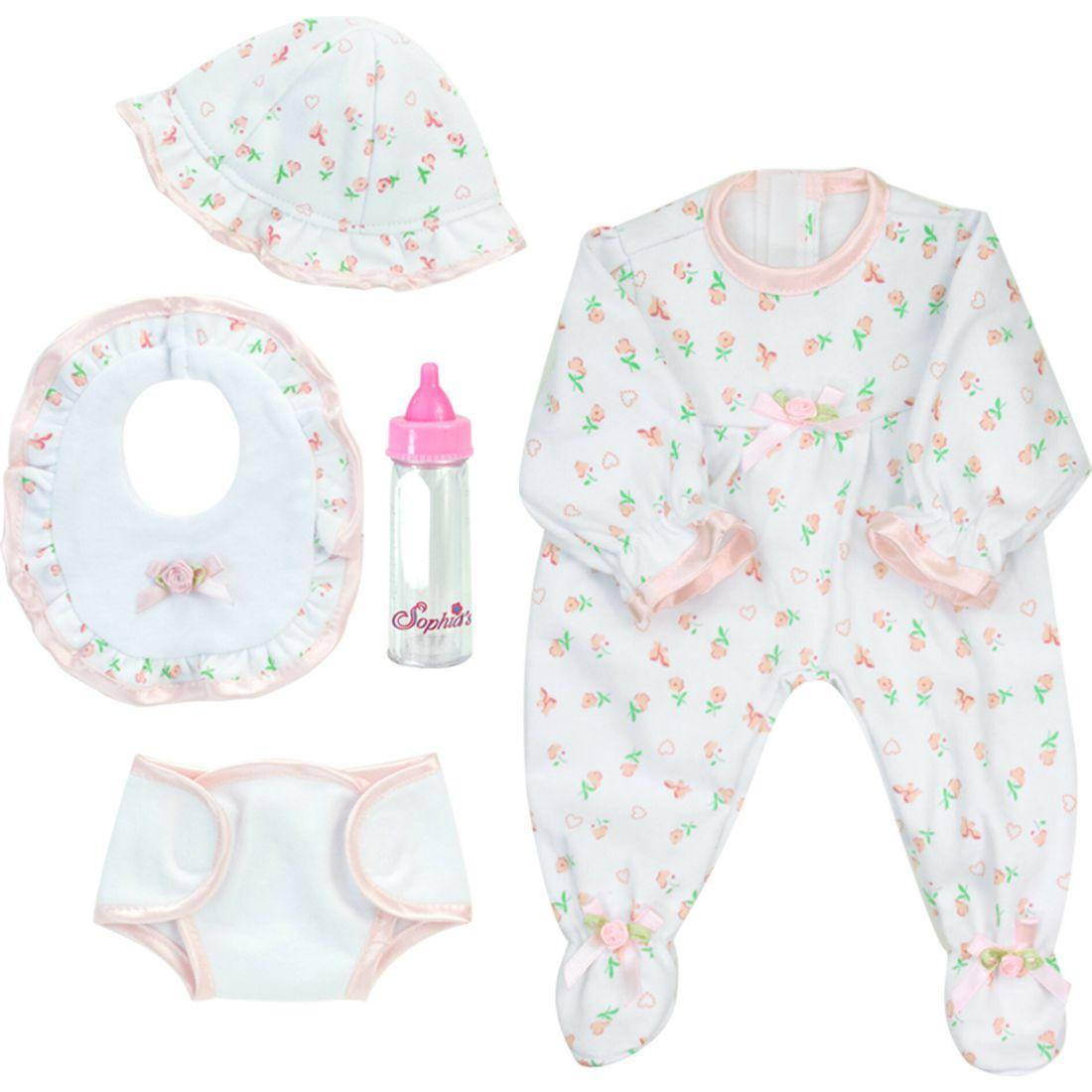 15" Doll Floral Print Sleeper, Bib, Hat & Diaper Complete Set, Light Pink | Dolls & Doll Accessories Dolls & Doll Accessories Dolls & Doll Accessories