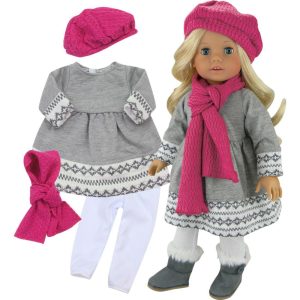 18” Doll Fair Isle Dress, Leggings, Hat & Scarf, Gray | Dolls & Doll Accessories Dolls & Doll Accessories Dolls & Doll Accessories