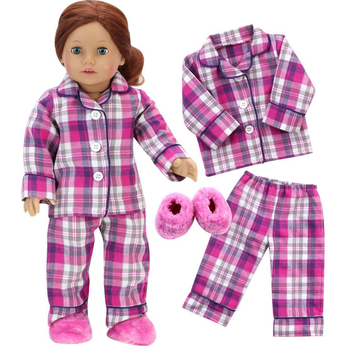 18" Doll Flannel Pajama & Slippers Set, Pink | Dolls & Doll Accessories Dolls & Doll Accessories Dolls & Doll Accessories