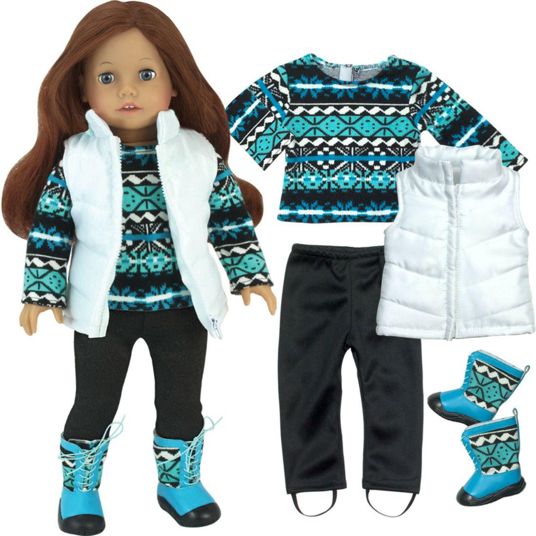 18” Doll Print Knit Sweater, Leggings & Vest, Blue | Dolls & Doll Accessories Dolls & Doll Accessories Blue