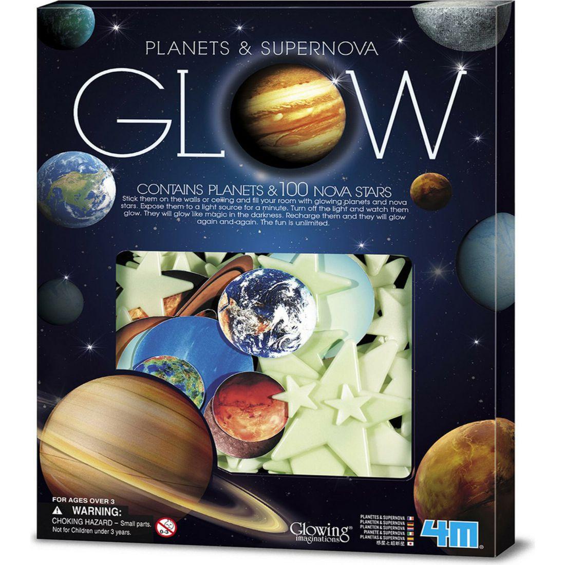 4M Glow-In-The-Dark Planets And Supernova Stars Wall And Ceiling Stick-Ons | STEM Toys Kids Multi