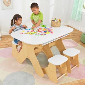 Arches Expandable Wooden Table & Bench Set, White | Play Room Kids Play Room