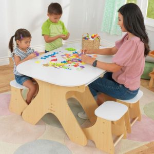 Arches Expandable Wooden Table & Bench Set, White | Play Room Kids Play Room