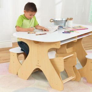 Arches Expandable Wooden Table & Bench Set, White | Play Room Kids Play Room