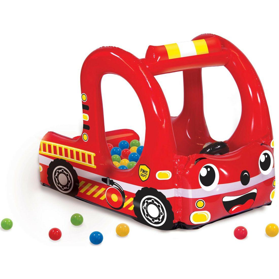 Banzai Rescue Fire Truck Play Center Inflatable Ball Pit -Includes 20 Balls | Play Room Kids Play Room