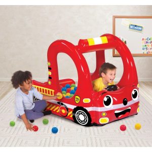 Banzai Rescue Fire Truck Play Center Inflatable Ball Pit -Includes 20 Balls | Play Room Kids Play Room