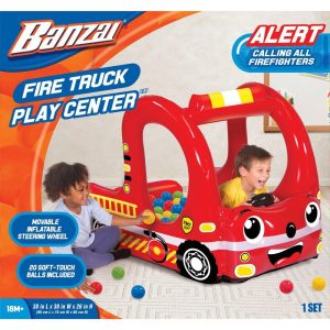 Banzai Rescue Fire Truck Play Center Inflatable Ball Pit -Includes 20 Balls | Play Room Kids Play Room