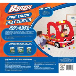 Banzai Rescue Fire Truck Play Center Inflatable Ball Pit -Includes 20 Balls | Play Room Kids Play Room