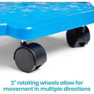 Blue Indoor Scooter Board With Safety Handles For Kids Ages 6-12, Plastic Floor Scooter Board With Rollers | Sports Outdoor Sports