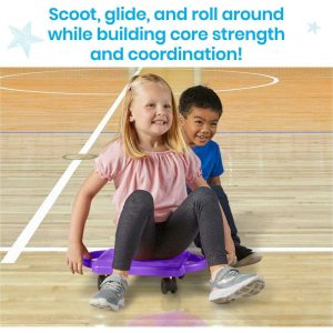 Blue Indoor Scooter Board With Safety Handles For Kids Ages 6-12, Plastic Floor Scooter Board With Rollers | Sports Outdoor Sports