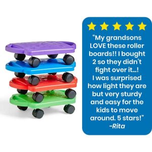 Blue Indoor Scooter Board With Safety Handles For Kids Ages 6-12, Plastic Floor Scooter Board With Rollers | Sports Outdoor Sports