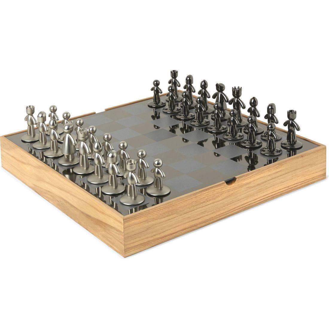 Buddy Modern Chess Set, Natural/Metal | Games Games Games