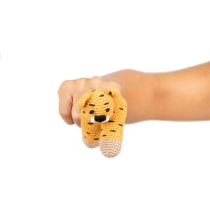 Cheetah Organic Knit Finger Puppet, Set Of 2 | Plush Baby & Toddler Orange