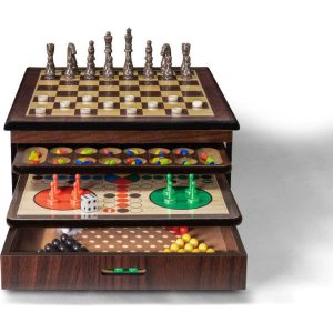 Craftsman Deluxe Wooden Game House W/ Chess, Checkers, Backgammon, Mancala, Snakes & Ladders, Chinese Checkers And More | Games Games Games