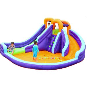 Double Slide Water Park With Climbing Wall & Water Cannon | Yard & Lawn Games Outdoor Multi