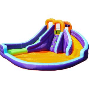 Double Slide Water Park With Climbing Wall & Water Cannon | Yard & Lawn Games Outdoor Multi