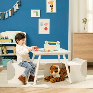 Fantasy Fields By Teamson Kids – Biscay Bricks Table & Chairs Kids Furniture, Grey | Play Room Kids Grey