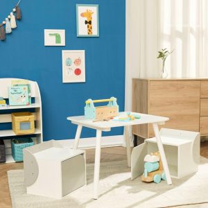 Fantasy Fields By Teamson Kids – Biscay Bricks Table & Chairs Kids Furniture, Grey | Play Room Kids Grey