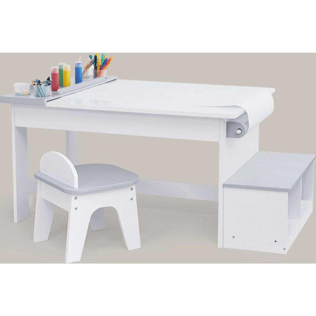 Fantasy Fields By Teamson Kids – Little Artist Monet Play Art Table Kids Furniture, White/Gray | Play Room Kids Grey