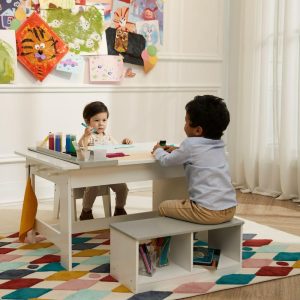 Fantasy Fields By Teamson Kids – Little Artist Monet Play Art Table Kids Furniture, White/Gray | Play Room Kids Grey