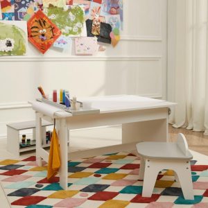 Fantasy Fields By Teamson Kids – Little Artist Monet Play Art Table Kids Furniture, White/Gray | Play Room Kids Grey