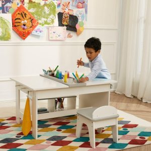 Fantasy Fields By Teamson Kids – Little Artist Monet Play Art Table Kids Furniture, White/Gray | Play Room Kids Grey