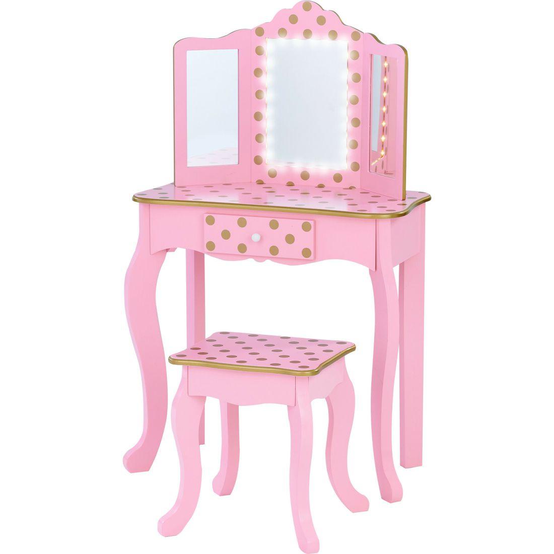 Fashion Polka Dot Prints Gisele Play Vanity Set, Pink/Gold | Play Tents & Playhouses Imaginative Learning Multi