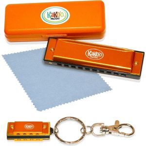 Kako’O Harmonica And Mini Harmonica With Bonus Cloth, Orange | Musical Kids Musical