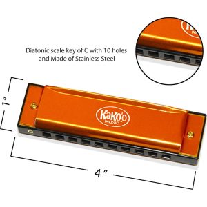 Kako’O Harmonica And Mini Harmonica With Bonus Cloth, Orange | Musical Kids Musical