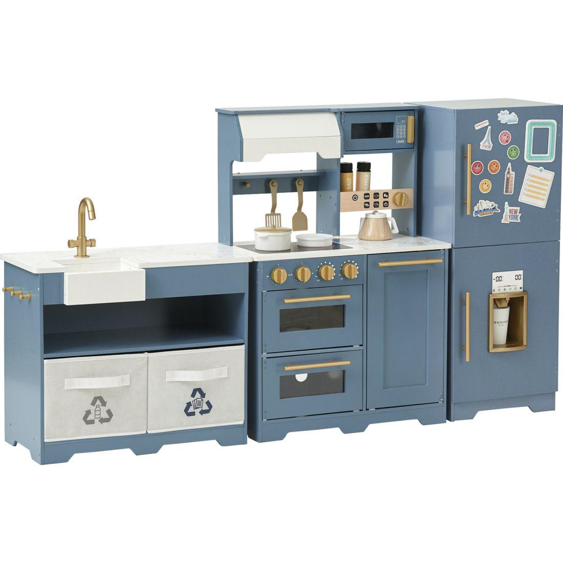 Little Chef Atlanta Large Modular Play Kitchen – Stone Blue/Gold | Play Kitchens Kids Play Kitchens