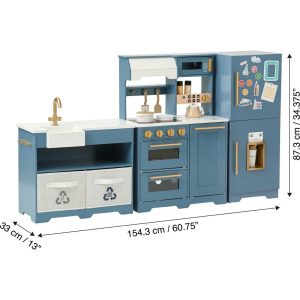 Little Chef Atlanta Large Modular Play Kitchen – Stone Blue/Gold | Play Kitchens Kids Play Kitchens