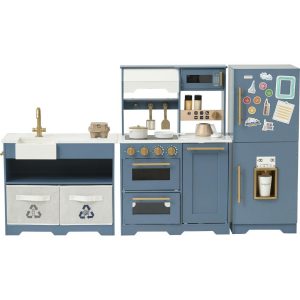 Little Chef Atlanta Large Modular Play Kitchen – Stone Blue/Gold | Play Kitchens Kids Play Kitchens