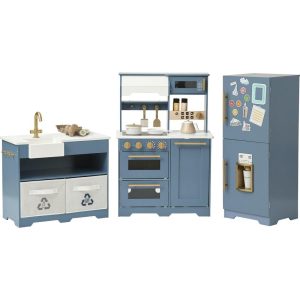 Little Chef Atlanta Large Modular Play Kitchen – Stone Blue/Gold | Play Kitchens Kids Play Kitchens