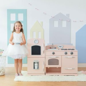 Little Chef Fairfield Retro Play Kitchen, Pink/White | Play Kitchens Kids Pink