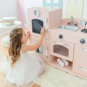 Little Chef Fairfield Retro Play Kitchen, Pink/White | Play Kitchens Kids Pink