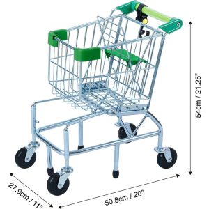 Little Helper Dallas Shopping Cart With Play Food – Chrome/Green | Play Food & Accessories Kids Play Food & Accessories