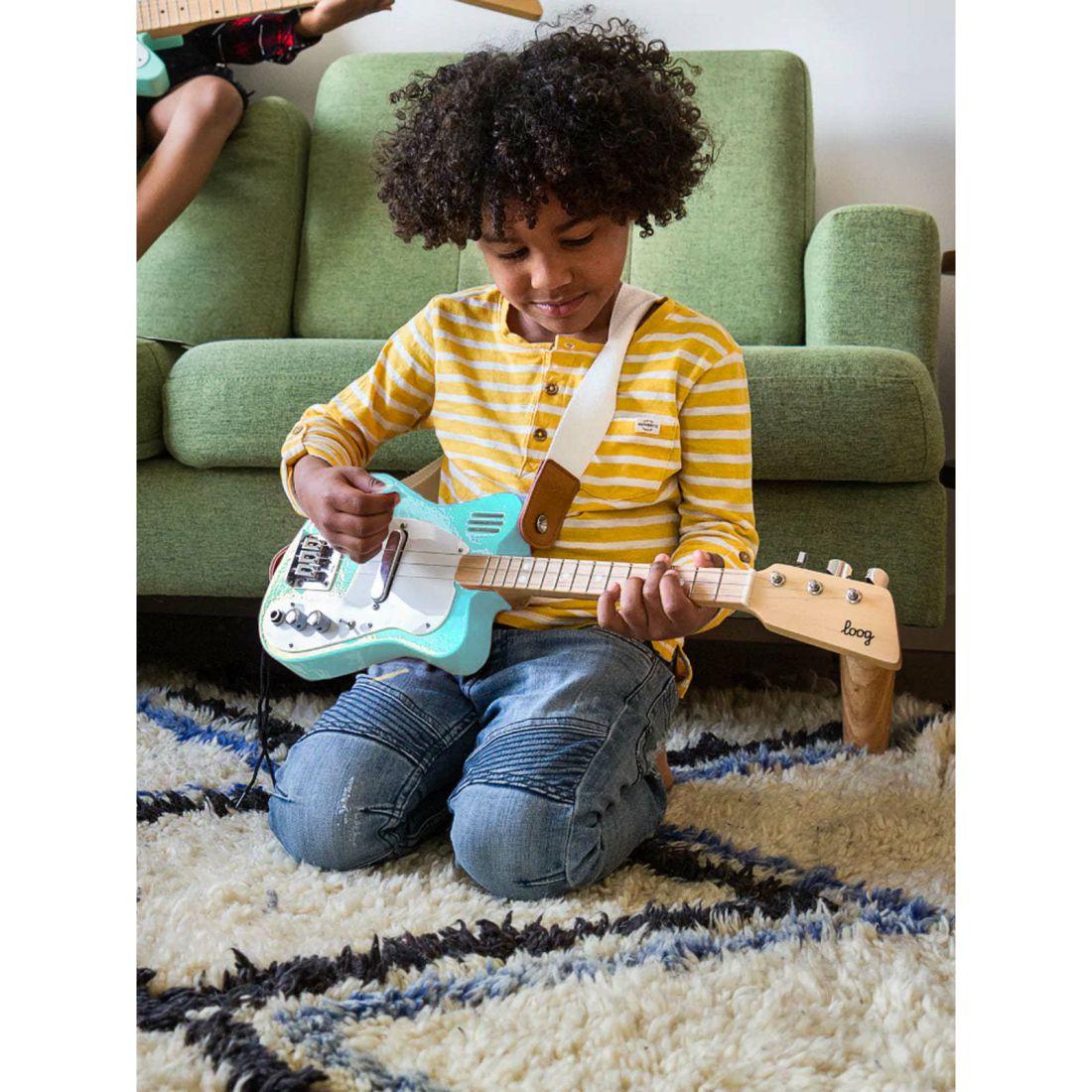 Loog Mini 3-String Electric Guitar, Green | Musical Kids Beige