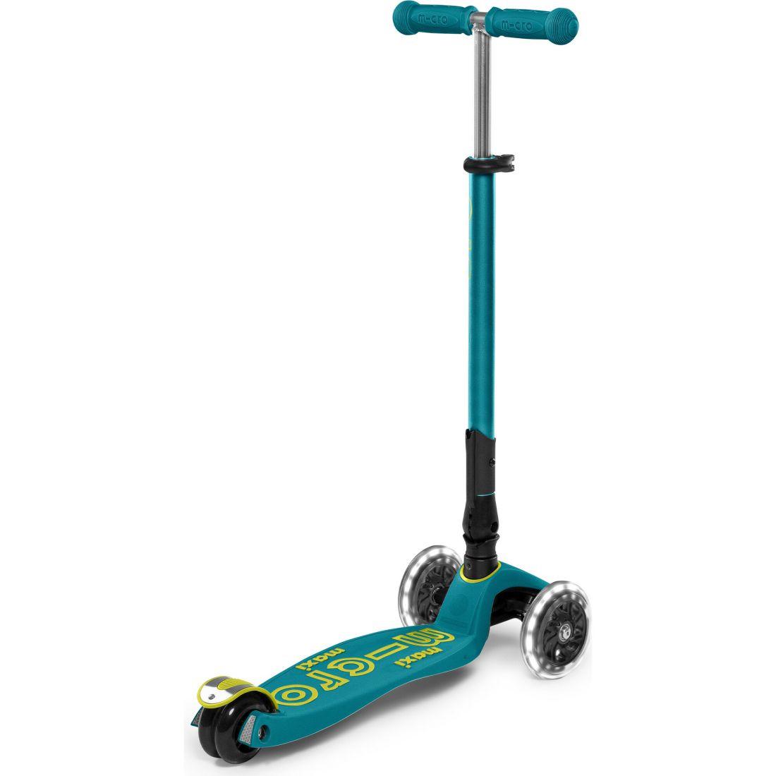 Maxi Deluxe Foldable Led Kids Scooter, Petrol Green | Scooters Outdoor Green