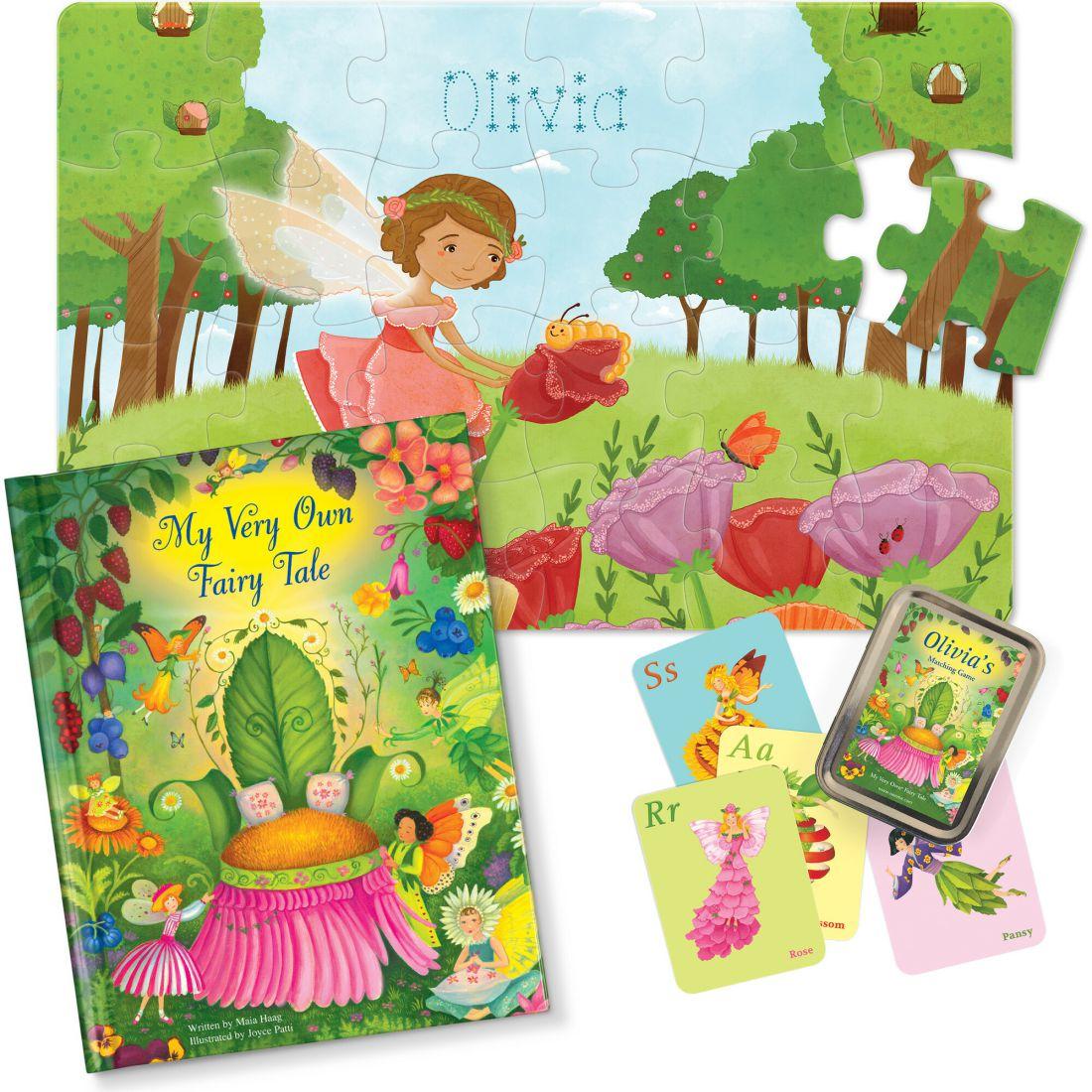 My Very Own Fairy Tale Personalized Book, 24 Piece Puzzle And Card Game Gift Set | Puzzles Imaginative Learning Puzzles