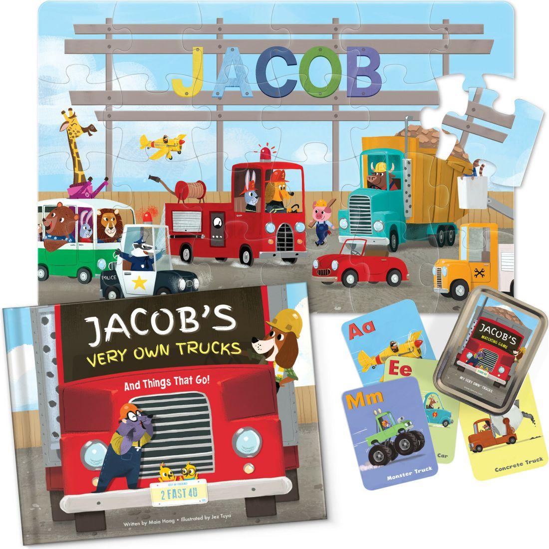 My Very Own Truck Personalized Book, 24 Piece Puzzle And Card Game Gift Set | Puzzles Imaginative Learning Puzzles