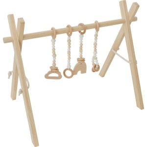 Natural Wood Gym With White Toys | Activity Gyms & Playmats Activity Gyms & Playmats Activity Gyms & Playmats