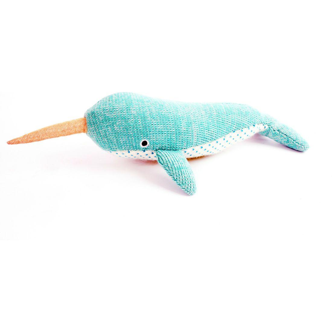 Nev Narwhal Knit Stuffed Animal | Plush Kids Blue