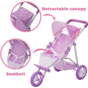 Olivia’S Little World Doll Jogging-Style Stroller, Purple/Stars | Dolls & Doll Accessories Dolls & Doll Accessories Dolls & Doll Accessories