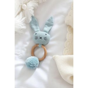 Organic Knit Bunny Rattle, Blue | Teethers & Rattles Baby & Toddler Blue