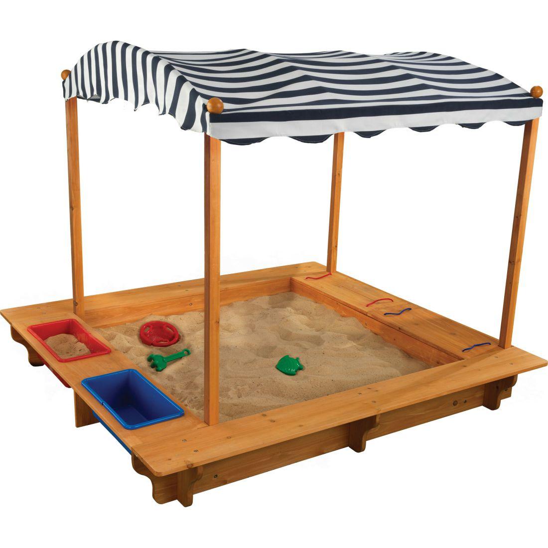 Outdoor Sandbox With Canopy, Navy/White | Yard & Lawn Games Outdoor Tan