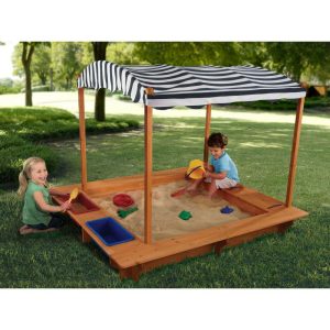 Outdoor Sandbox With Canopy, Navy/White | Yard & Lawn Games Outdoor Tan