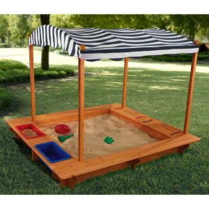 Outdoor Sandbox With Canopy, Navy/White | Yard & Lawn Games Outdoor Tan