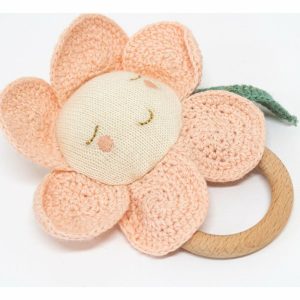 Peach Daisy Baby Rattle | Teethers & Rattles Baby & Toddler Pink