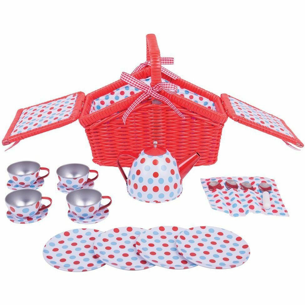 Polka Dot Basket Tea Set | Play Food & Accessories Kids Multi