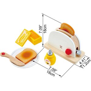 Pop-Up Toaster Set, Kid’S Wooden Toy Playset, 7 Pieces | Play Food & Accessories Kids Multi